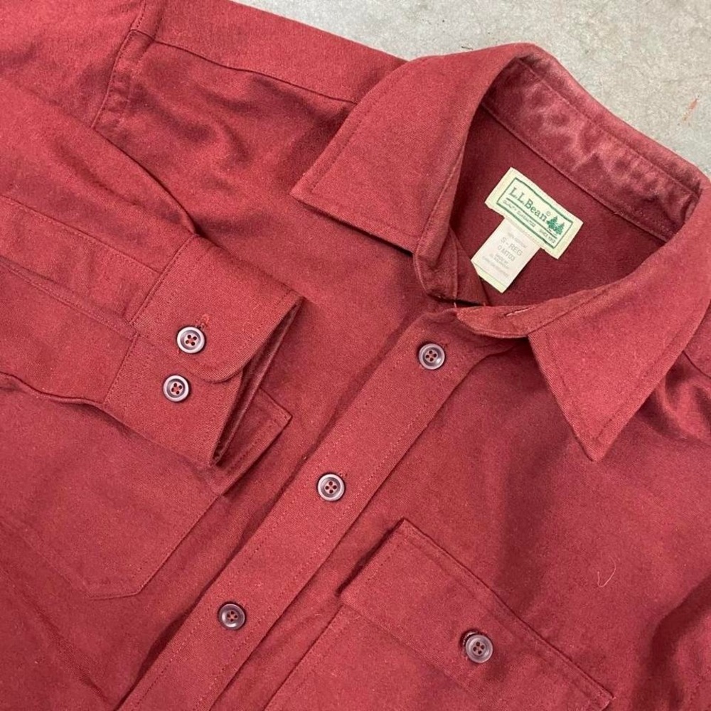 L.L.Bean Burgundy Heavy Cotton Button‎ Up Shirt Men's S Reg